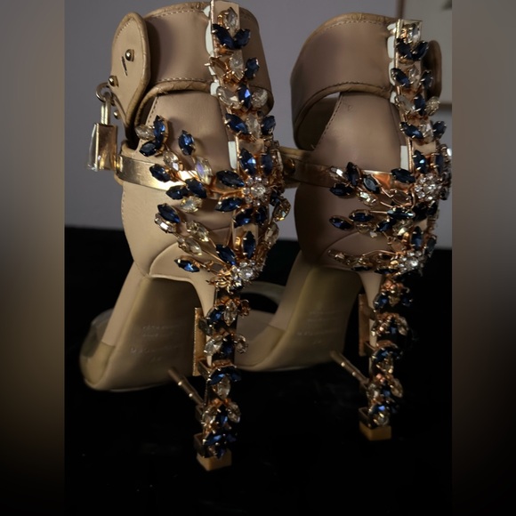 Dsquared2 Blue Crystal Stoned Heels with Metal Lock Embellish on Ankle Strap - Picture 11 of 16